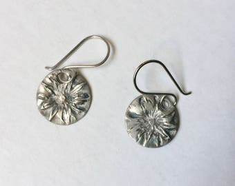 new artisan sterling earrings, flower discs