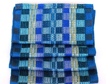 Blue Plaid Scarf - Handwoven Scarf - Cotton Infinity Scarf - Royal Blue Scarf - Blue and Yellow Scarf - Gift Ideas for Women