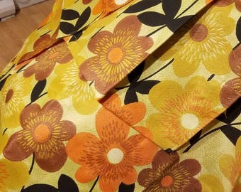 Vintage Floral Curtains, 1960s/1970s, Retro Curtains, Yellow Rings