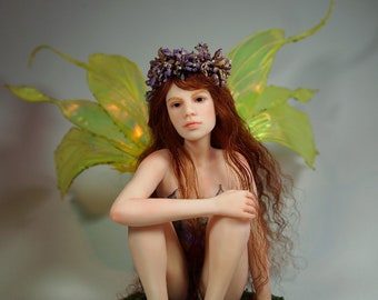 RESERVED May Fairy Hand-sculpted OOAK Polymer Clay Art Doll Faerie Sculpture Nenúfar Blanco