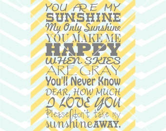You are my sunshine vinyl decal baby room nursery vinyl wall art printable screen print Digital Instant Download Svg png jpeg eps dxf