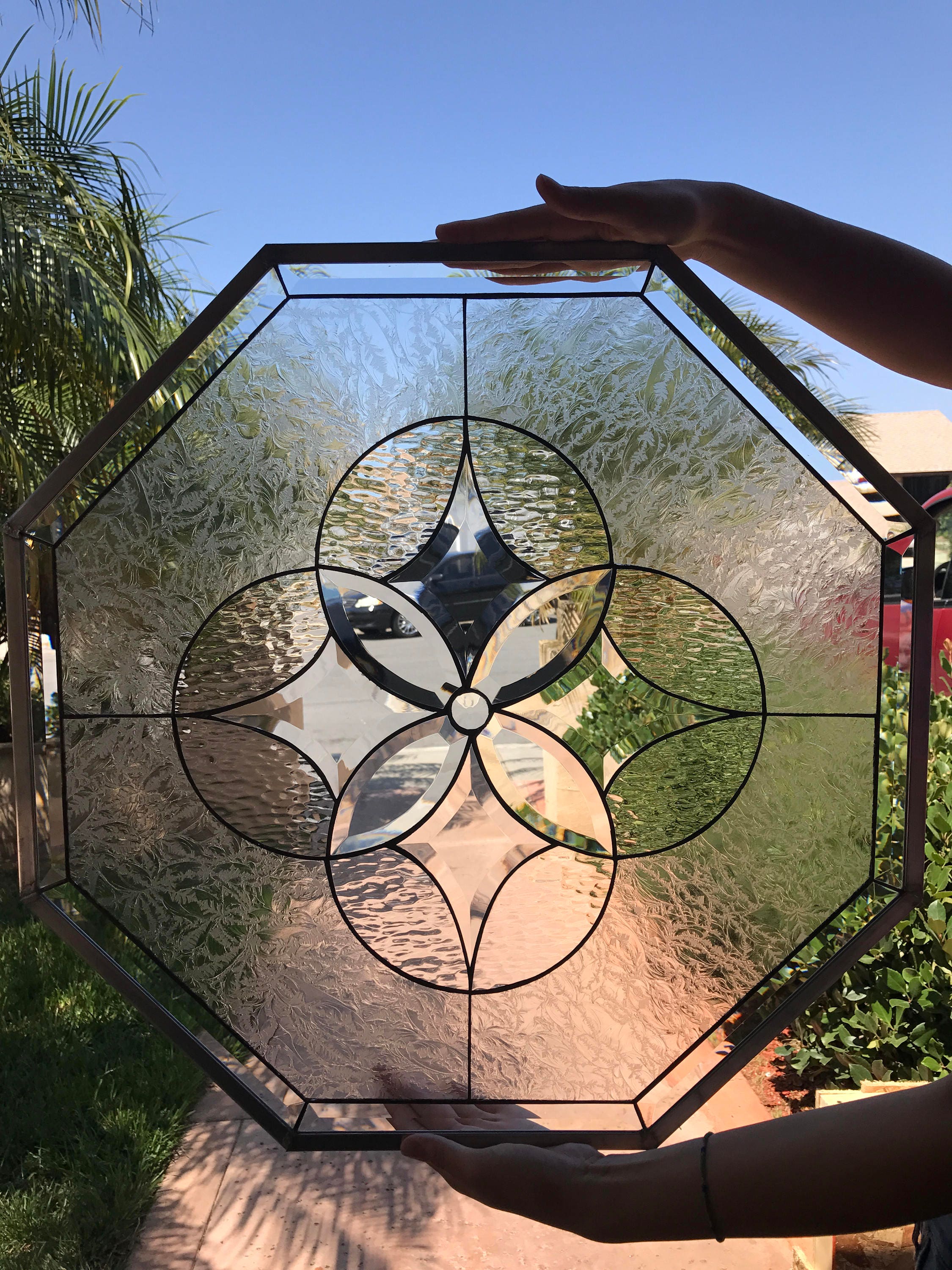 The Hermosa Hexagon Beveled Clear Stained Glass