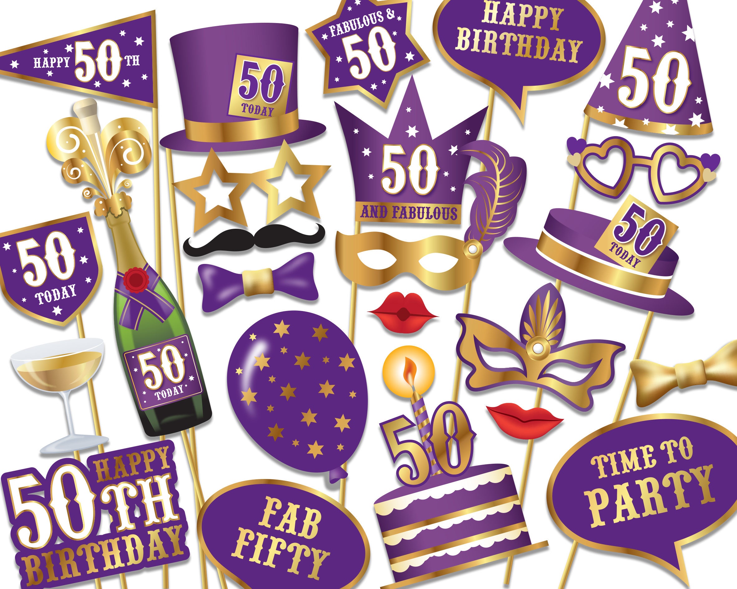 50th birthday Photo Booth props Instant Download printable