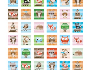 Woodland Animals Colors 1 inch Squares Digital Collage Sheet