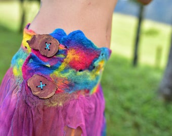 Nuno Felted Belt-Rainbow Belt-Silk Belt-Rainbow Felt Costume-Rainbow Fairy Belt-Fairy Costume-Rainbow Costume-Woodland Costume OOAK