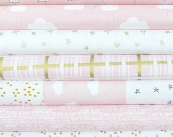 When Skies Are Grey Pink Fat Quarter Bundle by Simple Simon and Company for Riley Blake, 7 pieces
