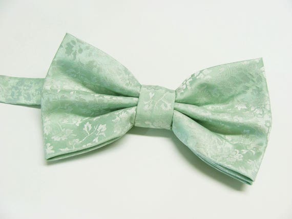 Dusty Shale Mint Pastel On White Floral Design PreTied Bow Tie
