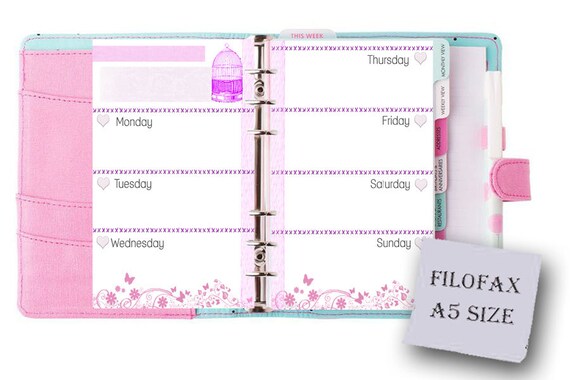 Items similar to Filofax A5 printable week in 2 pages,pink themed ...