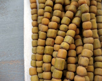 small glass beads rustic opaque matte yellow orange , irregular tube barrel New Indo-pacific - 4 to 6mm (10 inches strand ) 7ab59