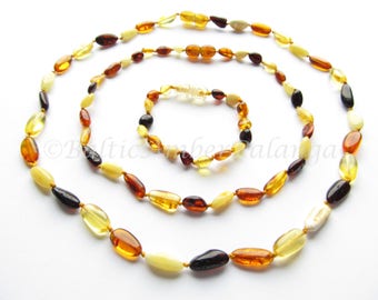 Set Of Multicolor Baltic Amber Baby Teething Necklace and Bracelet/Anklet and Mothers Reminding Necklace