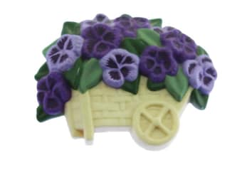 Purple Violet Brooch, Purple Pansy Brooch, Vintage Purple Flower Brooch, Flower Basket Brooch, Purple Flower Pin