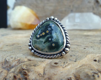 Ocean Jasper & sterling silver ring // Size 6.75 // Ocean jasper jewelry // Oxidized // Metaphysical // Handmade // Silver jewelry