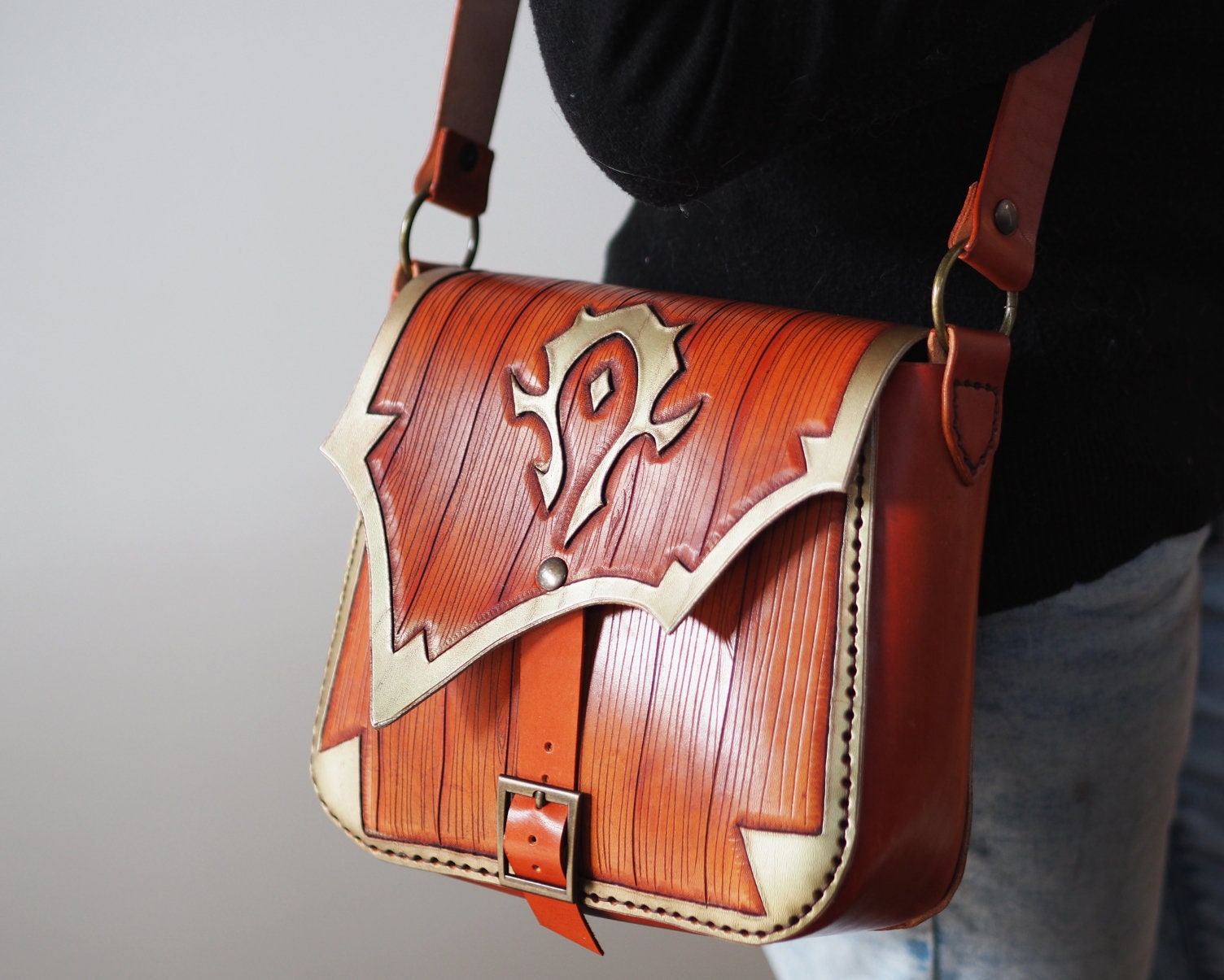 Warcraft inspired Leather bagFor The HordeLeather