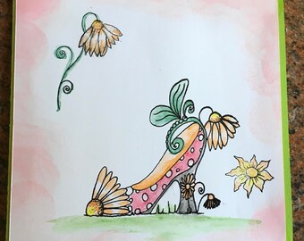 Greeting card, thank you, all love, thank you cards, invitation, friends, stamped, shoes, with envelope