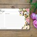Blooming Recipe Card - 3x5 printable download - flowers floral wreath bold garden rose peony orchid wedding bridal shower mother's day gift