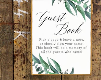 Guest Book Sign Eucalyptus Watercolor Baby Shower | Please Sign The Guest Book | Printable, Instant Download