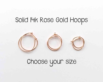 Solid 14k ROSE Gold Hoops. 14k Solid Gold Hoops. Pink Gold Hoop Earrings. Real Gold Earrings. Solid Rose Gold Earrings