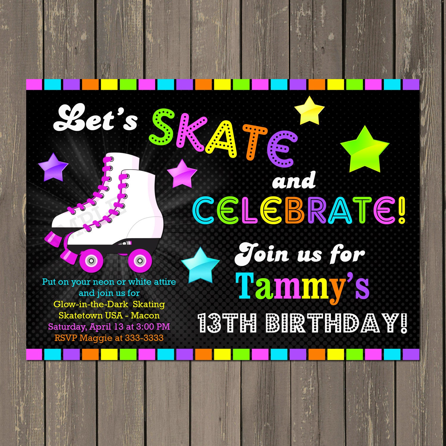 Roller Skating Birthday Invitation Skate Party Invitation