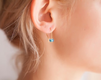 Aquamarine Earrings, Dainty Earrings, Aquamarine Gold Earrings, Tiny Aquamarine Earrings, March Birthstone Earrings, March Birthstone Gifts