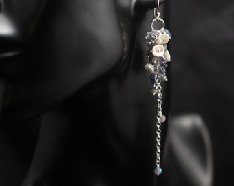 Labradorite, Iolite, Freshwater Pearl, Sterling Silver Earrings