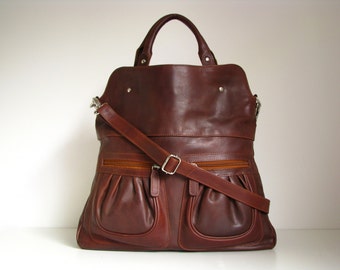 Leather Handbag Tote in Vintage Brown