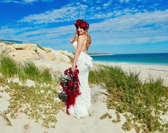 Burgundy red, bridal bouquet