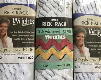 SOLD Vintage Wright's White Jumbo Rick Rack 3 Packs New Old Stock