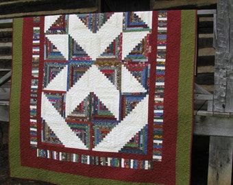 Scrappy Log Cabin Quilt Full or Queen