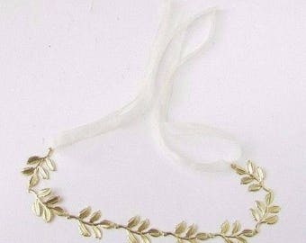 Gold Ivory Leaf Headpiece Laurel Grecian Bridal Bridesmaid Headband Leaves 2749