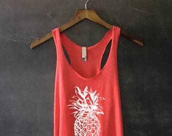 Pineapple Tank Top in Vintage Red - Pineapple Shirt - Pineapple TShirt - Fruit Shirt - Hawaiian Shirt - Summer Tank Top - Beach Tank