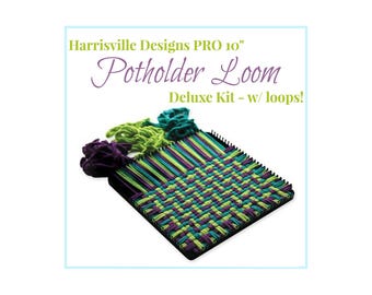 PRO Potholder Loom, Metal Peg Loom, 10" Potholder Loom for Beginners and Children from Harrisville Designs, Loom, Loops & Hooks Included