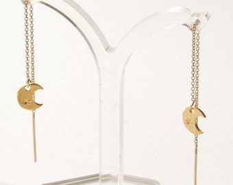 Constellation moon earrings, star and moon, gift for her, moon pullthrough earrings, galaxy earrings, gift for women, lunar earrings, star