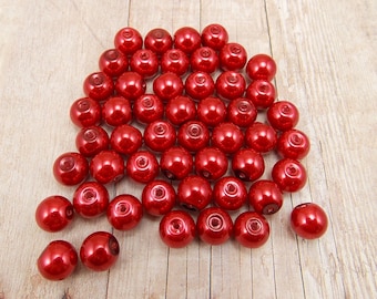 8mm Glass Pearls - Dark Red - 50 pieces - Merlot