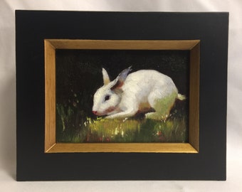 Framed Oil Painting "White Rabbit"