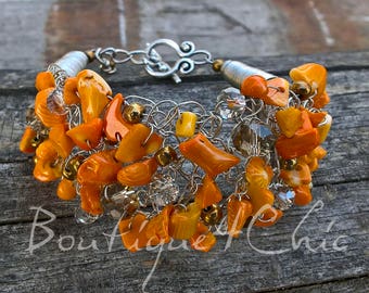 Orange coral bracelet, crochet bracelet, gift for her