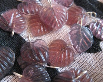 Plum Leave Beads in Czech Glass Wire Attachment set of 15