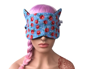 Sleep Mask with Cat Ears Purple Roses