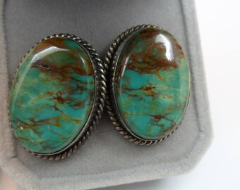 Navajo GEM GRADE; Battle Mountain Blue Gem Mine Turquoise Earrings for Pierced Ears 1"L X .75w; 16.2grtw
