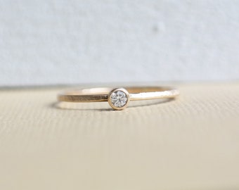 Gold Diamond Ring, Diamond Engagement Ring, Diamond Wedding Ring, Textured Gold Ring, Promise Ring, Stacking Ring, Delicate Diamond Ring