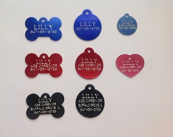 Custom Engraved Pet ID Tags for Dogs and Cats/Bone Shape, Round Shape and Heart Shape