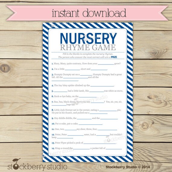 navy blue baby shower nursery rhyme game printable instant