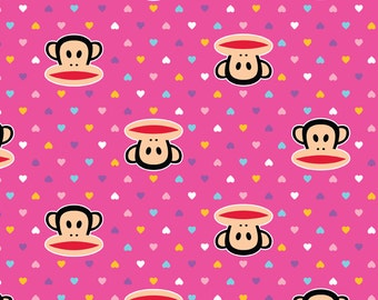 Paul Frank, Julius And Mini Hearts Pink Fabric - Half Yard