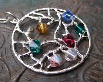 Mothers Day - Family Tree Birthstone Necklace - Mothers Necklace - Grandmas Necklace