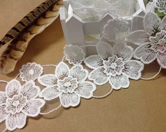 Off White Lace Trim Flower Embroidery Lace Fabric Wedding Trim 3 inches width