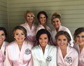 SALE Monogram Bridesmaids Robes, Bride Robe, Blush Satin Robes -Personalized Robes - Monogrammed Robes for Weddings - Bridal Robes