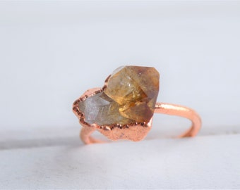 Raw citrine ring- copper crystal ring - statement ring - boho ring - gifts for her - November birthstone - inspirational crystal ring