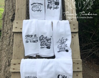 Flour sack kitchen towel. Farmhouse decor. Funny kitchen towels. Kitchen decor. Coffee bar.