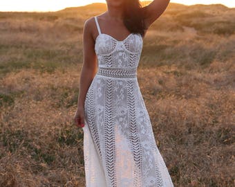 The White Lace Maxi Dress With Bustier Top