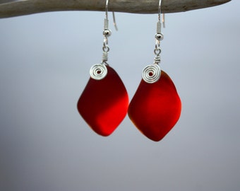 Red Sea Glass Earrings Seaglass Earrings Sea Glass Jewelry Red Earrings Beach Glass Earrings Beach Jewelry Seaglass Jewelry Ocean Jewelry 79