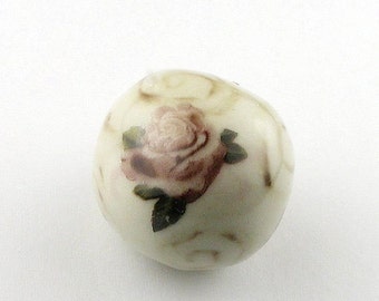 Rose Beads, handmade beads, porcelain beads, ceramic beads, Decal Beads, hand painted beads, pink beads, flower beads, floral beads